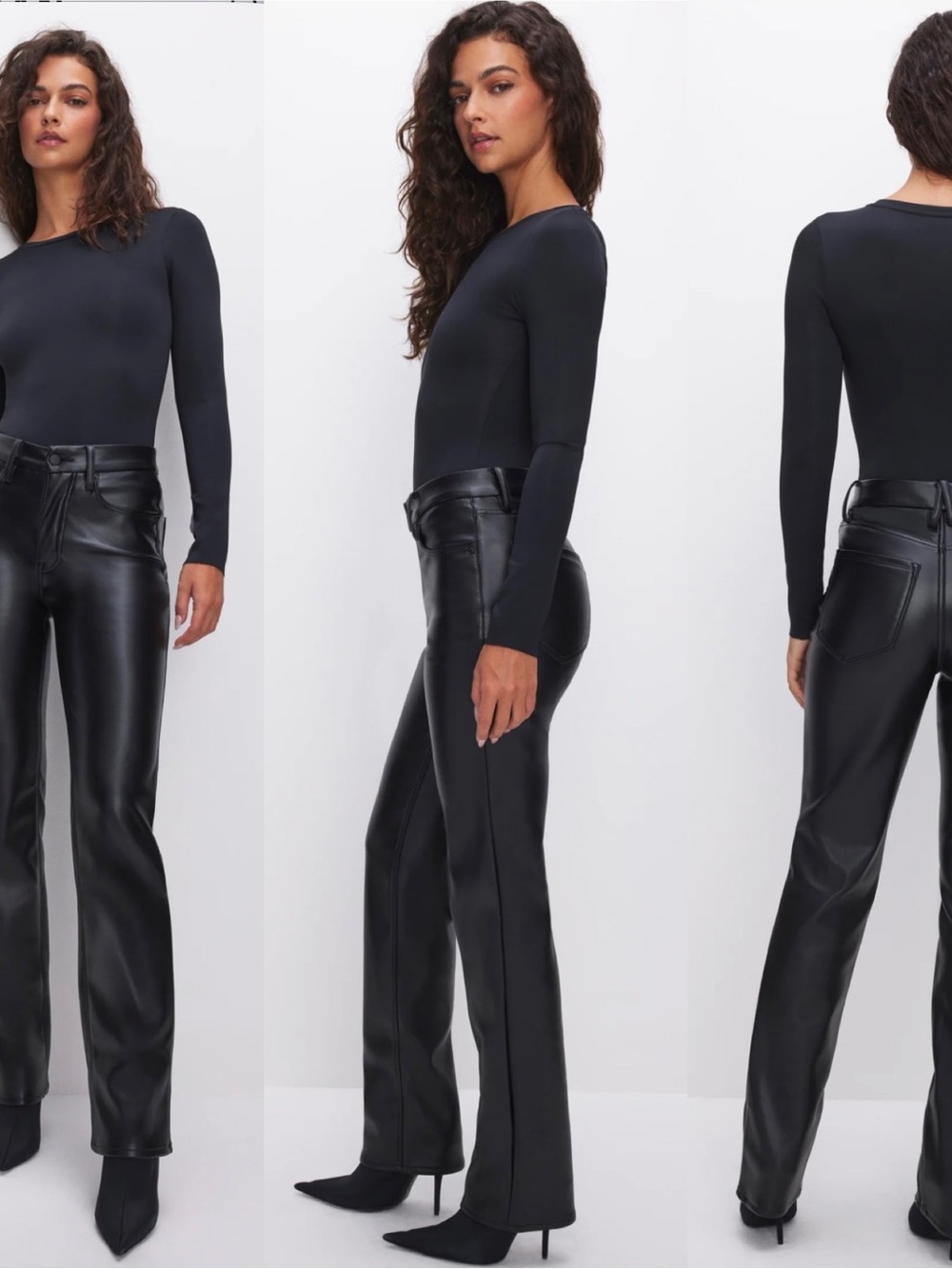 Good American Good Icon Faux Leather Straight Pants - Black, Size 4